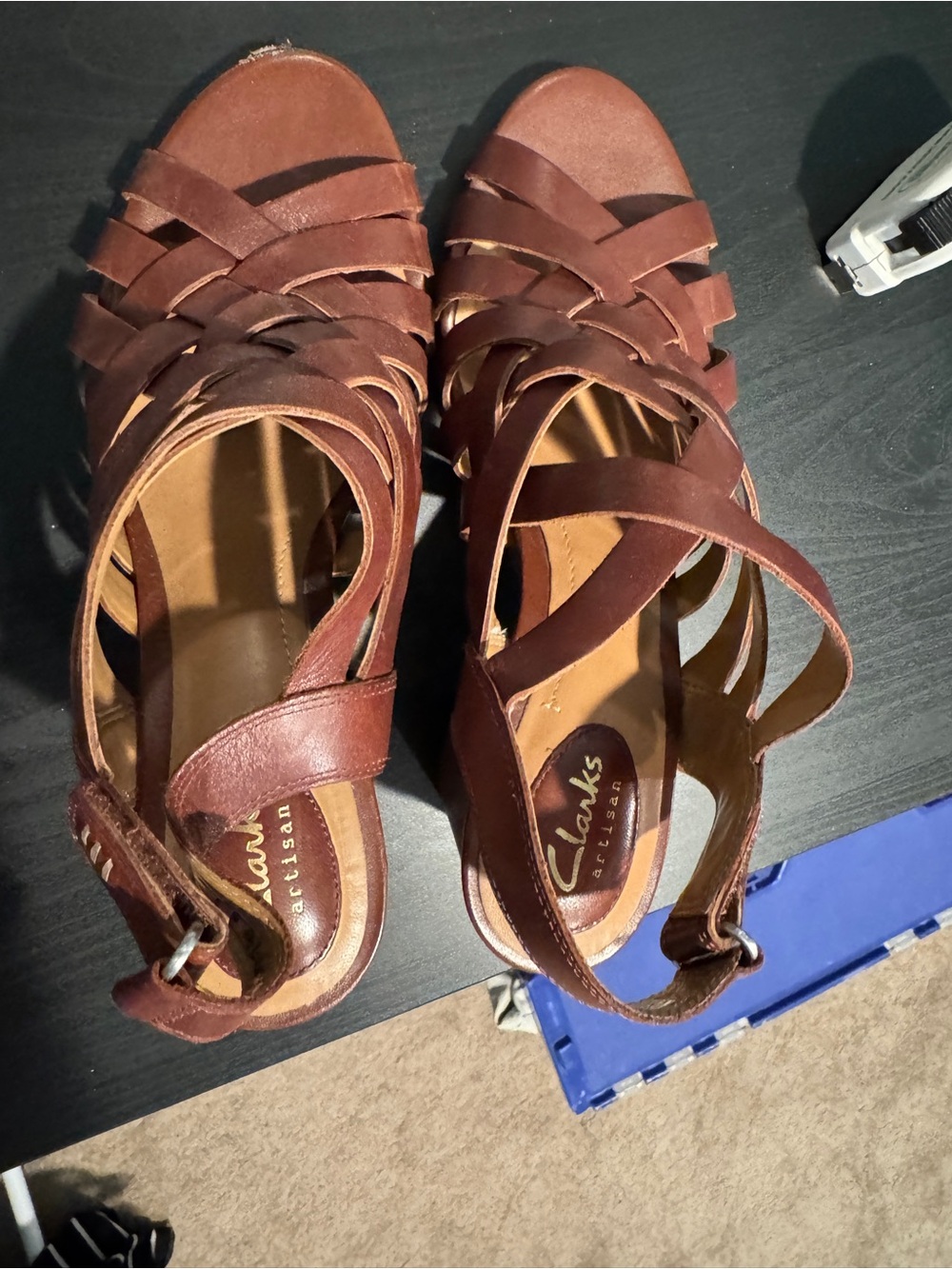 Clarks Brown Strappy Leather Heeled Sandals